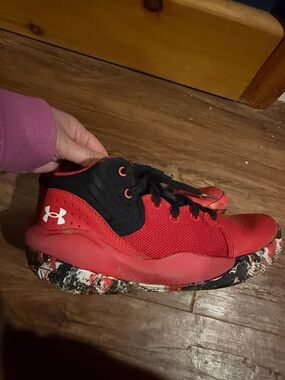 Under Armour Red and Black Kids' Mesh Sneaker with Patterned Outsole